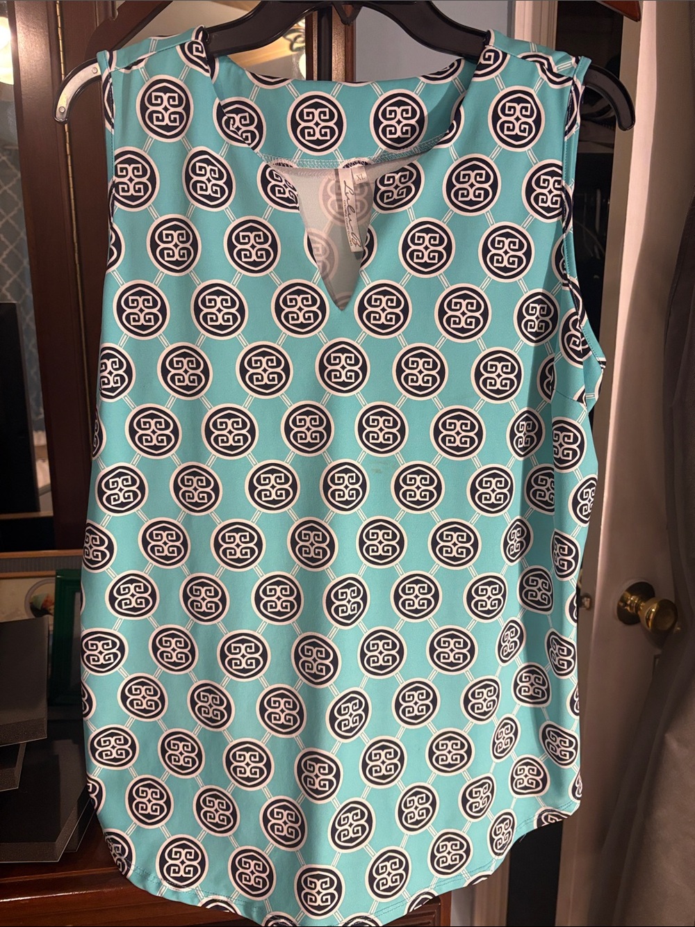 Lulu-B Aqua Geo-Print Sleeveless Top